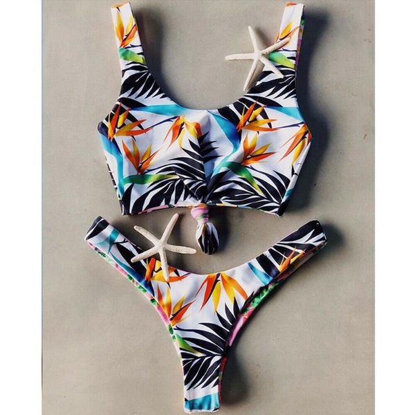 

set women tropical floral monokini bikini leaf print bandage swimwear padded bra thong swimsuit push up beach bathing suit one-piece suits
