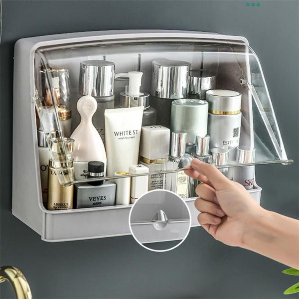 

wall mounted large capacity cosmetic storage box, skin care products shelf, kitchen non punching and dust-proof box boxes & bins