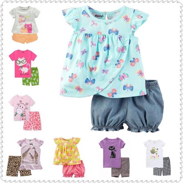 

casual girls clothes suit summer outfits children blouse shorts pants 2-pieces clothing set baby girl pajamas t-shirt panties 210413, Blue;red