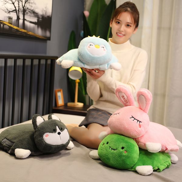 

multi-functional animal plushie toy hands warmer with holes pillow winter keep warm husky/bunny/dino/penguin 39cm*37cm