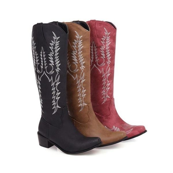 

boots 2021 summer embroidered high cylinder women's round head fashion large size, Black