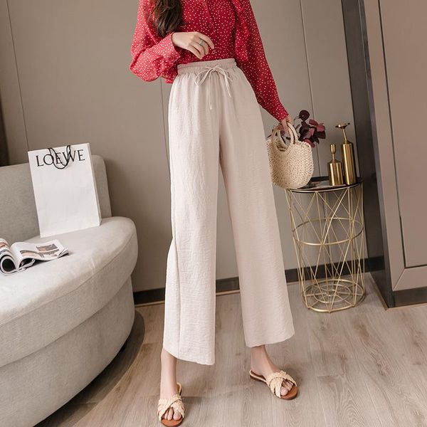 

women's pants & capris summer chiffon wide leg spring high waist loose slim casual women elastic pink trousers, Black;white