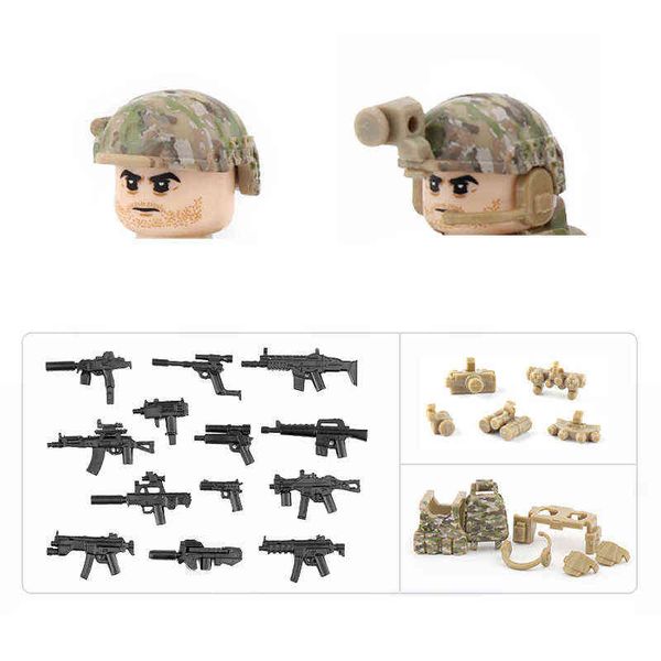 Современные военные армии штурмовые солдаты фигурки строительные блоки Swat пустыни камуфляж полиции солдат оружие оружие части кирпичей игрушки Y220214