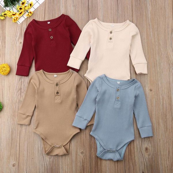 

rompers 0-24m born infant baby girl boy ribbed bodysuit ruffle one-pieces solid jumpsuit long sleeve outfits spring sunsuit, Blue