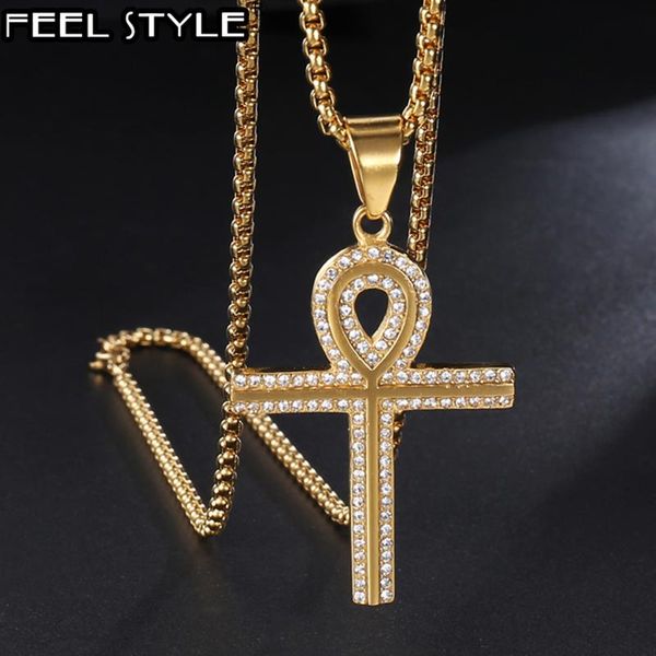 

pendant necklaces hip hop egyptian bling cross rhinestone ankh necklace men key of life pendants&necklaces for jewelry, Silver