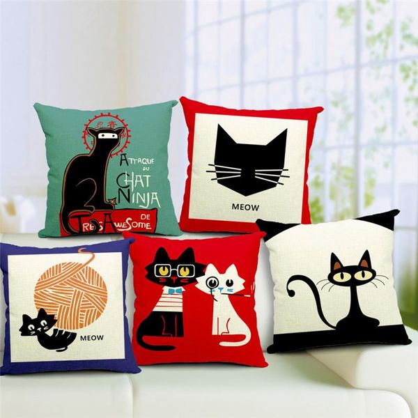 

style pick lovely cat print square pillow cases 45cm*45cm cotton linen cover waist pillowcase for home cushion/decorative