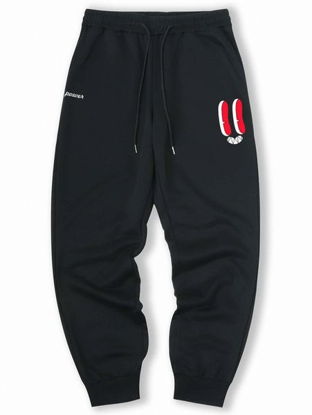 

romwe guys letter graphic drawstring sweatpants c0ii#, Black
