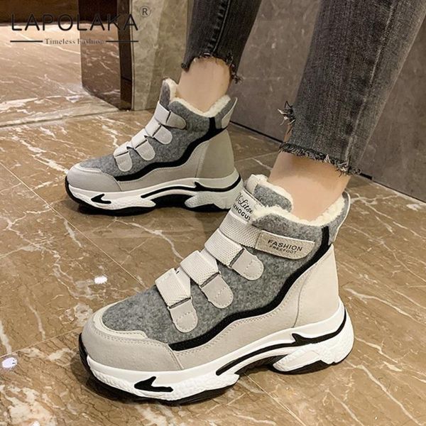 

boots 2021 lapolaka wholesale fashion hook & loop med heel ankle woman shoes comfy mixed colour winter ladies, Black