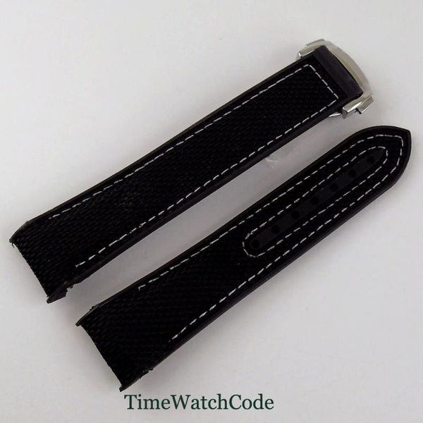 

watch bands 20mm band rubber strap mix cloth butterfly clasp, Black;brown