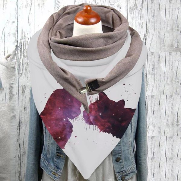 

scarves 40# retro cat printing scarf women casual multi-purpose shawl button neckerchief elegant warm polyester thick, Blue;gray