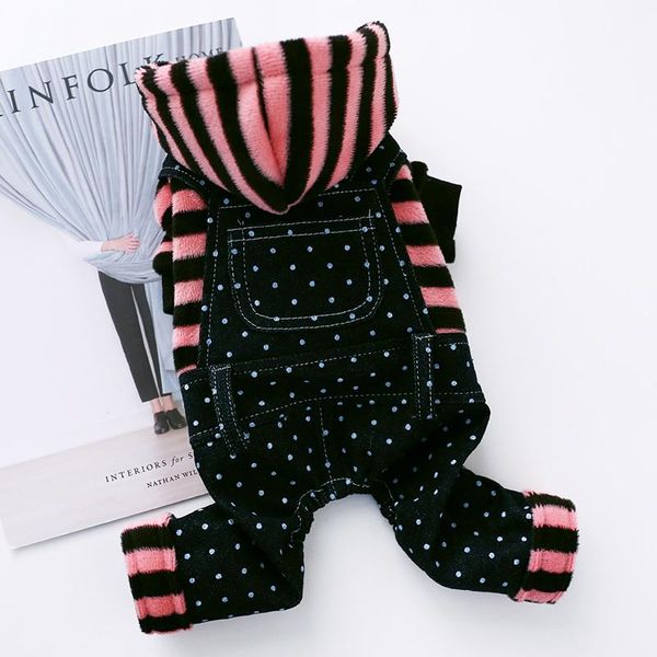 

dog apparel pet jumpsuit dots clothes stripe hood denim warm xs s m l xl