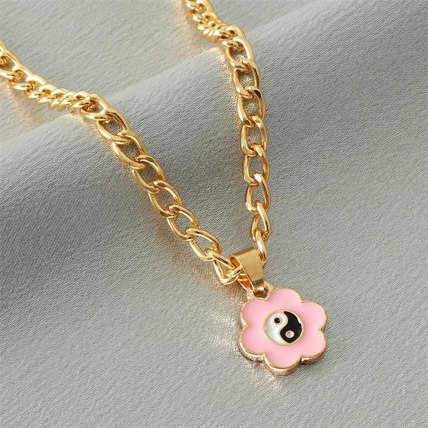 

chains ins gossip pendant necklace yin yang tai chi flower personality trend hip hop fashion souvenir metal accessories, Silver