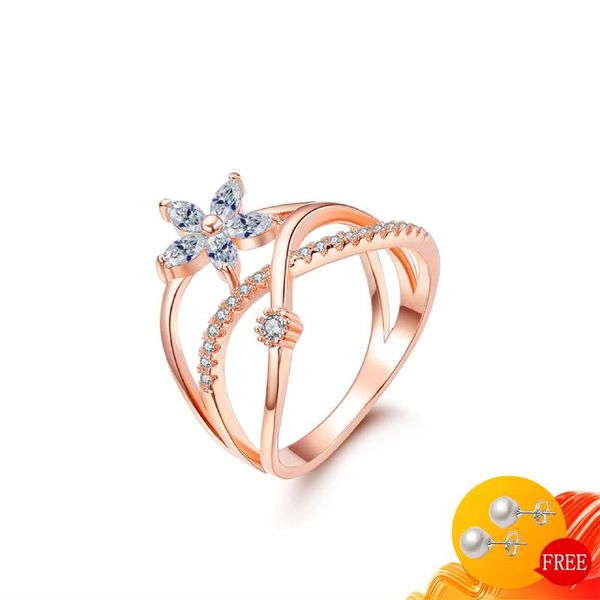 

cluster rings trendy 925 silver jewelry inlaid zircon gemstone rose gold color finger ring for women wedding engagement accessories, Golden;silver