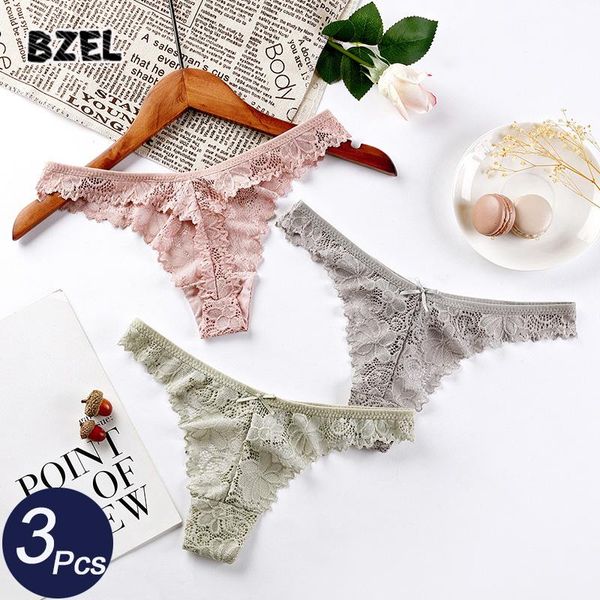 

women's panties bzel 3pcs/lot women lace g-string underwear seamless hollow out thongs low waist woman set comfort lady lingerie, Black;pink