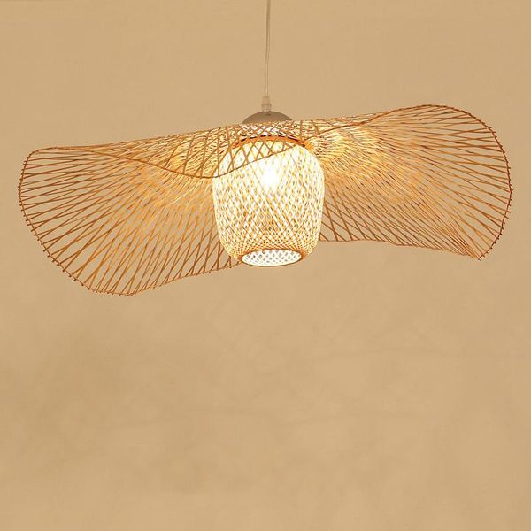 

pendant lamps chinese bamboo weaving wicker rattan shade cap ceiling light e27 lanterns handmade living room el restaurant aisle lamp