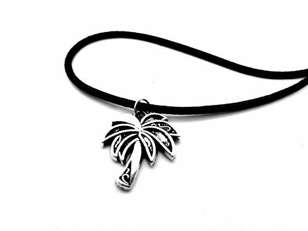 

pendant necklaces tropical coconut tree necklace palm leaf leather rope tattoo choker island life christmas gifts, Silver