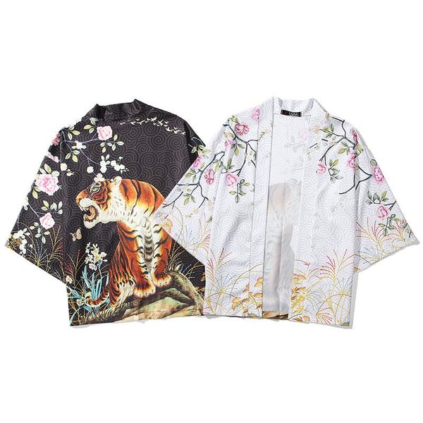 

ethnic clothing kimono men japanese tiger print traditional shirts male cardigan yukata summer harajuku streetwear samurai costume haori, Red