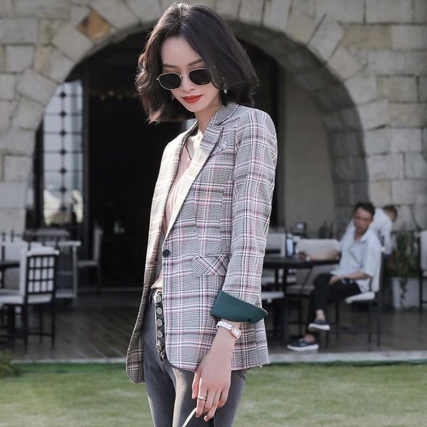 

women's suits & blazers women slim spring autumn plaid jacket long sleeve blazer 698, White;black