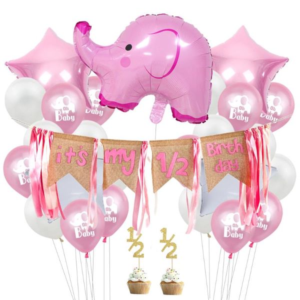 

party decoration 1/2 birthday girl pink half 6 months decorations cartoon elephant balloons year burlap pennant banner cake er