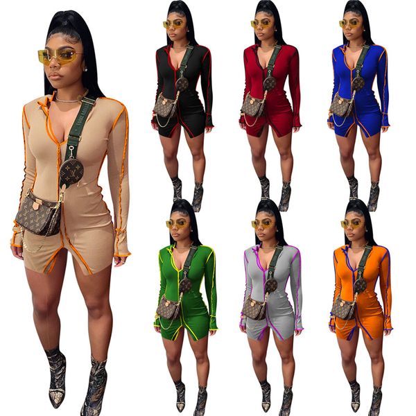 

wholesale birthday dresses for women turn down collar mini skirts long sleeve fall one-piece dress bulk lots 6933, Black;gray