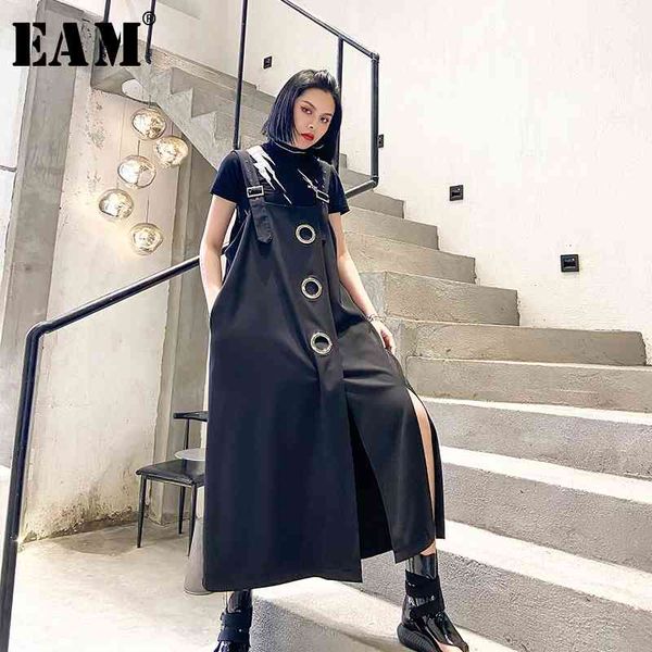 

[eam] women black hollow out vent split big size strapless dress new sleeveless loose fit fashion tide spring summer 1t768 210401, Black;gray