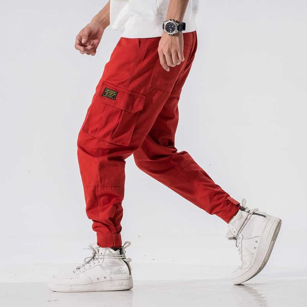 

men's pants men multi-pocket elastic waist ankle-length harem streetwear hip hop casual trousers joggers male army cargo l6c7 x29x, Black