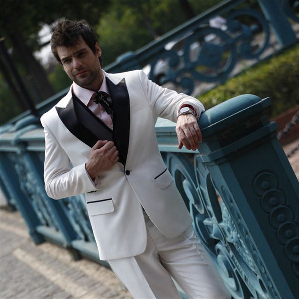 

men's suits & blazers white coat black shawl collar men suit for wedding 2pieces (jacket+pant) custom trajes de hombre tuxedos blazer v, White;black