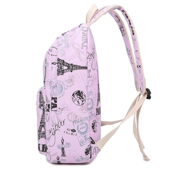 

school bag travel canvas linen lapbackpack large capacity tower flower print bags