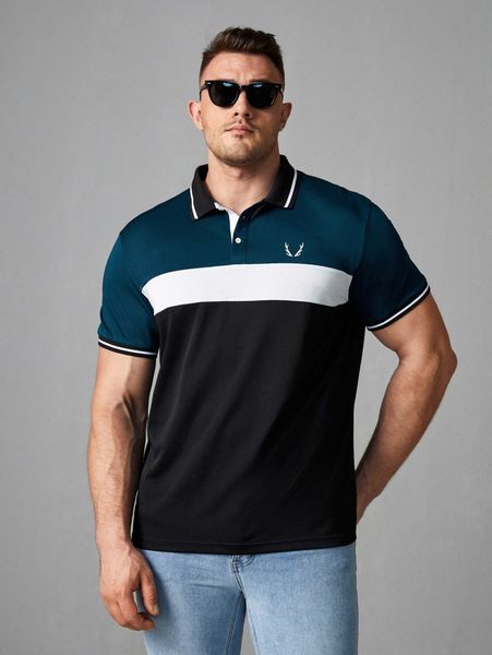 

men antler print colorblock polo shirt b7bt#, White;black
