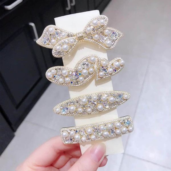 

girls hair accessories hairclips teenage kids bb clip barrettes clips children accessory pearl bow rhinestone princess b7156, Slivery;white