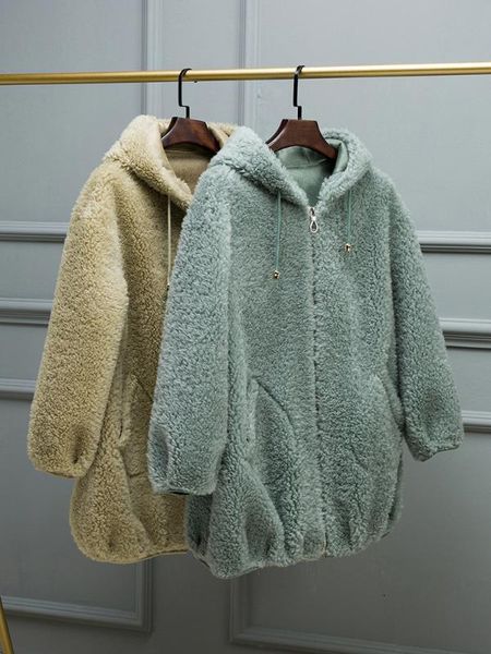 

real fur 100% wool jacket autumn winter coat women clothes korean vintage sheep shearling suede lining zt3759, Black