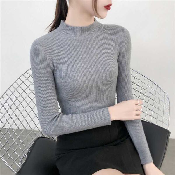 

autumn long sleeve women turtleneck sweater knitted pullover winter solid elasticity slim streetwear jumper sweaters female 210526, White;black