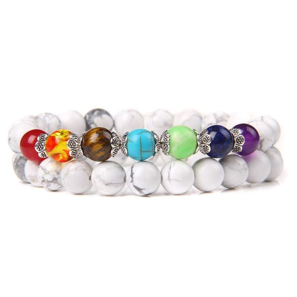 

beaded, strands 2pcs/set couples distance 7 chakra bracelet natural turquoises agates beaded charm energy for women men friend, Black