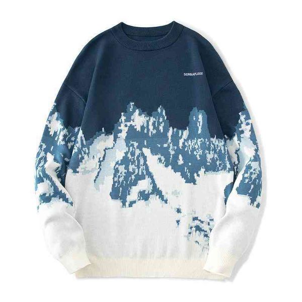 

21 style men hip hop streetwear knitted embroidery vintage snow harajuku pullover sweater 2022 -40, Black