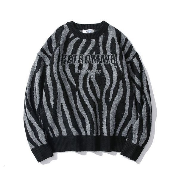 

sweater knit zebra pattern letter ted men's bf lazy fashion loose round neck long sleeve pullover, White;black