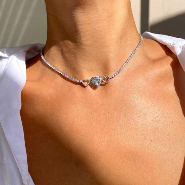 

chokers stonefans zircon small heart crystal choker necklace for women to rhinestone statement jewelry party gifts, Golden;silver