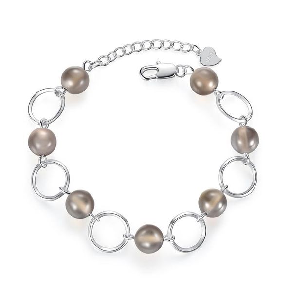 

arrival 100% 925 sterling silver elegant gray opal stone ladies bracelets wholesale jewelry women short chains never fade link, chain, Black
