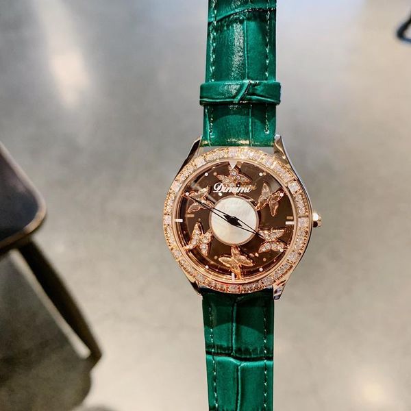 

wristwatches spinning lovely butterfly watches for women shinning crystals butterflies wrist watch real leather rotating quartz relojes, Slivery;brown