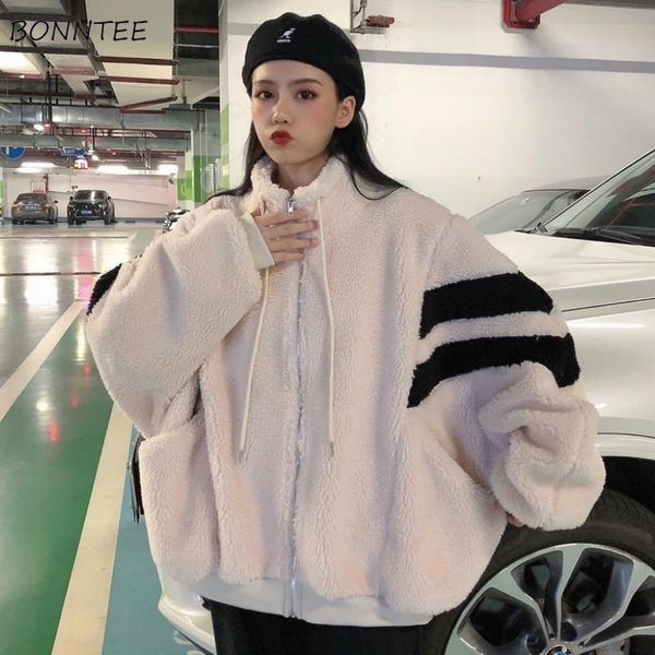 

no hat hoodies women loose korean style plus velvet thicker stand collar patchwork streetwear fashion ladies harajuku soft warm women's, Black