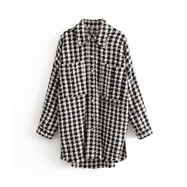 

women's jackets liva girl stylish pockets oversized plaid jacket coat women 2021 fashion lapel collar long sleeve loose outerwear chic, Black;brown