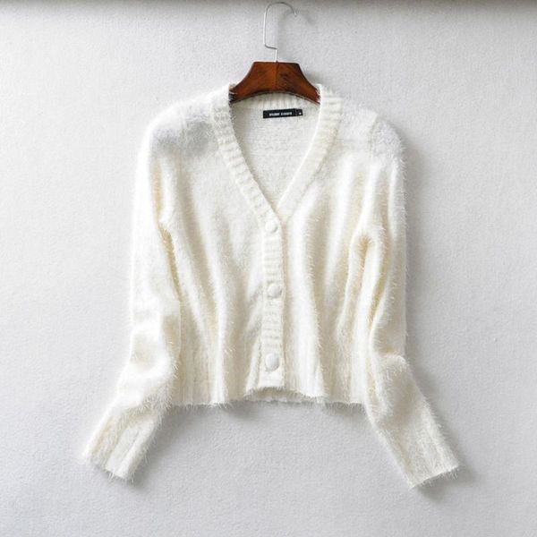 

women's knits & tees 2021 sweater autumn knit western v-neck mohair knitted buttoned cardigan female fashion comfortable, White