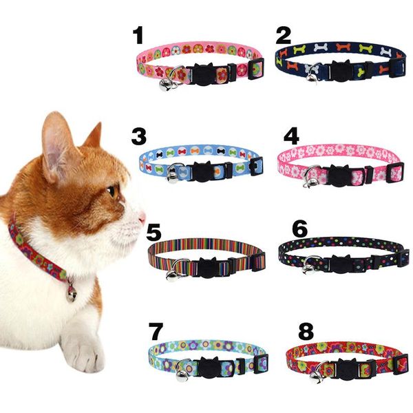 

cat collar with bell safety buckle adjustable kitten small dogs cats printing collars pet supplies usj99 & leads