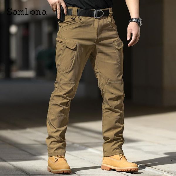 

men's pants samlona plus size mens cargo 2021 european style all-match skinny male zipper pockets trouser outdoor casual pant, Black