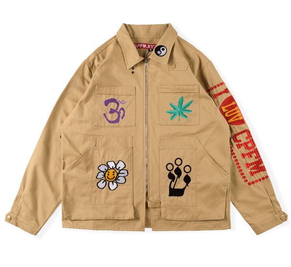 

men khaki jackets high 1 qaulity embroidery hip hop coats men's zipper jacket fashion casual outwear, Black;brown