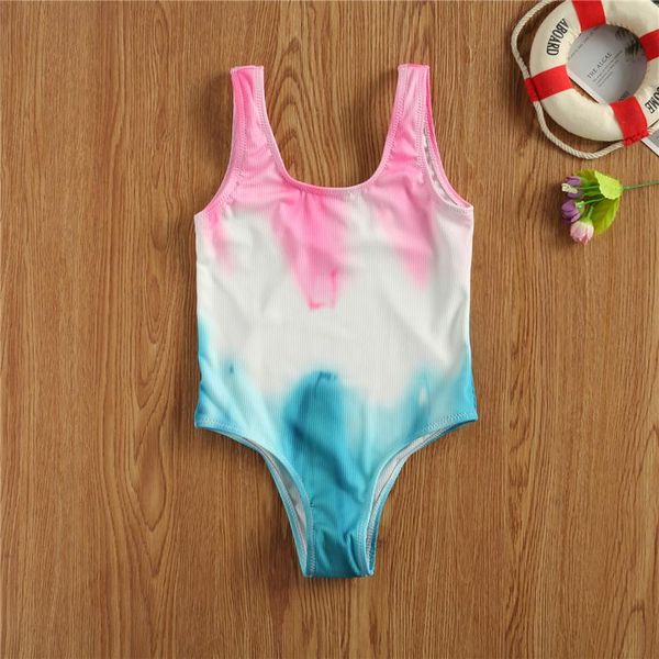 

kid baby girl bikini swimsuit one-piece tie dye printed backless fresh color sleeveless bodysuit swimwear swimming bathing suit one-pieces, Black