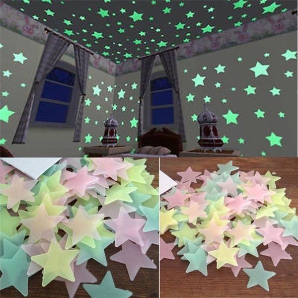 

wall stickers 100pcs three-color mixing stars glow in the dark luminous fluorescent living home decor for kids rooms