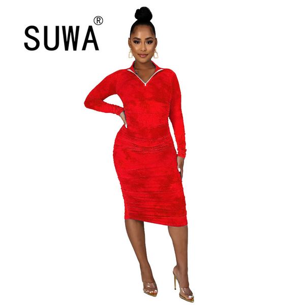 

spring fashion women dress tie dye v neck long sleeve bodycon knee length es woman party night club 210525, Black;gray