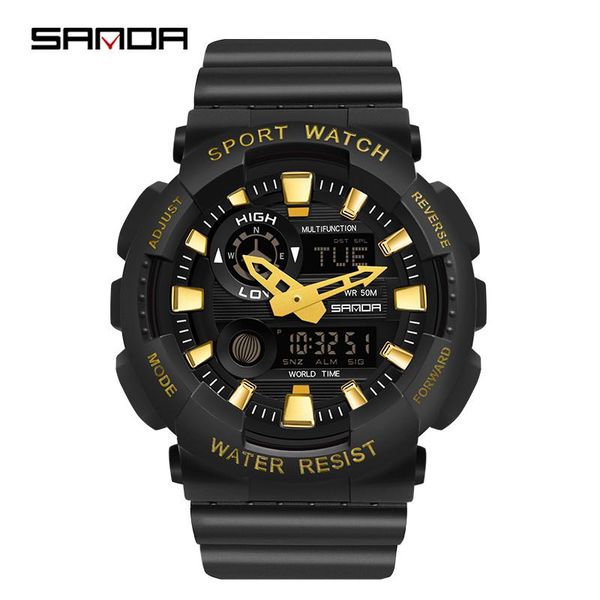 

wristwatches sanda sport men's watches dual display digital quartz wristwatch casual military men waterproof s male clock 3015, Slivery;brown