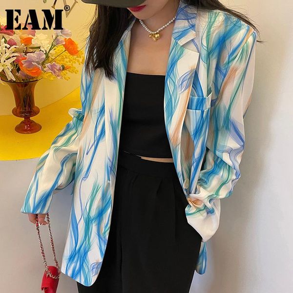 

women's suits & blazers [eam] women blue striped big size blazer lapel long sleeve loose fit jacket fashion tide spring autumn 2021 1de, White;black