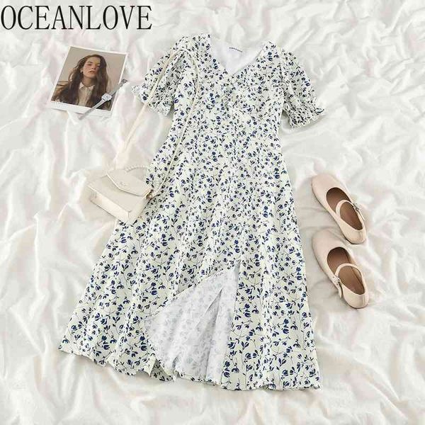 

summer dress floral print puff sleeve vintage a-line high waist sweet vestidos korean ins fashion woman dresses 210415, Black;gray